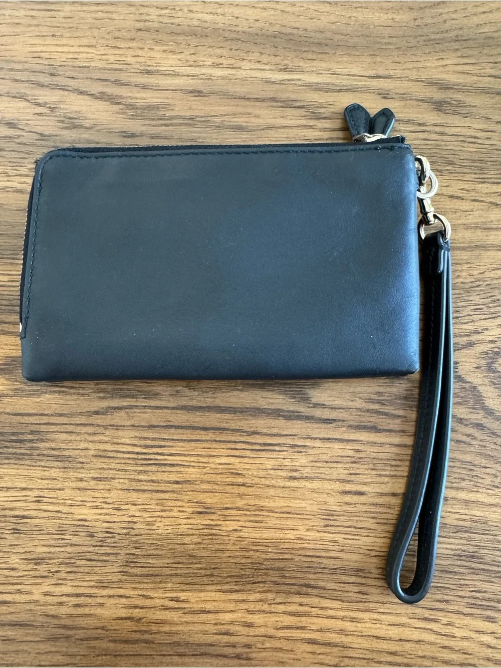 Coach Black Leather Zip Wristlet with Gold Logo